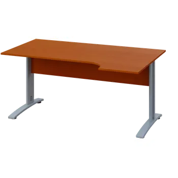 Psací stůl CRK 28 - 164 stůl kancelářský, rohový, pravý, kovová podnož stříbrná, deska 25 mm, široký 1600 mm, třešeň šummavská