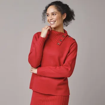 Dámský svetr Pulovr se stojáčkem na knoflíky červená 42/44