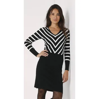 Dámské šaty Pulovrové šaty s kontrastními pruhy černá/bílá 46/48