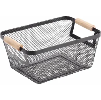 Držák na ručník BISK Erga Plain, drátěný košík na kosmetiku 260x120x181 mm, černá matná-hnědá, ERG-08564