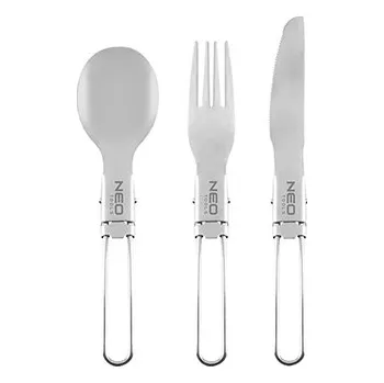 Příbor Sada příborů 3v1 turistická, šedá, 63-147, skládací, praktické pouzdro, Neo Tools