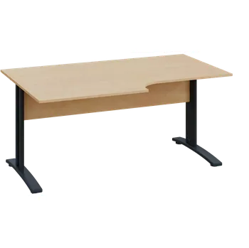 Psací stůl CRK 28 - 184 stůl kancelářský, rohový, levý, kovová podnož černá, deska 25 mm, široký 1800 mm, bříza světlá
