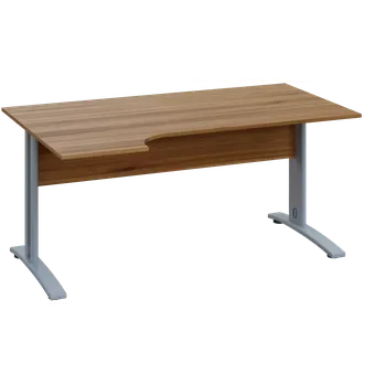 Psací stůl CRK 28 - 164 stůl kancelářský, rohový, levý, kovová podnož stříbrná, deska 25 mm, široký 1600 mm, ořech světlý