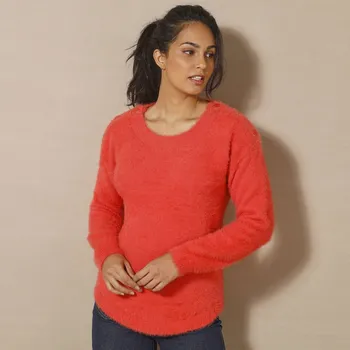 Dámský svetr Pulovr s ozdobnými knoflíky, z úpletu s vlasem korálová 42/44