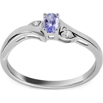 Prsten Prsten z bílého zlata s tanzanitem a dvěma diamanty, 14K ROYBR118ATZ + dárkové balení LUXUS zdarma