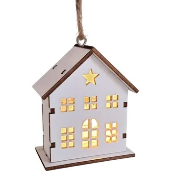 Vánoční dekorace LED dekorace na zavěšení - Dřevěný domek - bílý