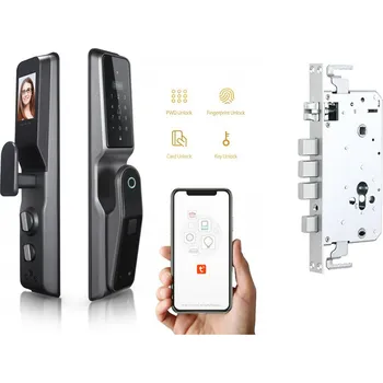 LURECOM PST AF60P+F1R - výhodná sada - inteligentní chytrá WiFi klika, elektronický dveřní zámek s bočními táhly, IP kamera, čtečka otisků prstů, čtečka RFID karet, kódová klávesnice, vhodné pro aplikaci TuyaSmart