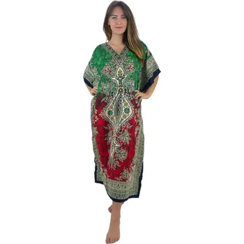 Dámské šaty Šaty, kaftan dlouhý Ornament zeleno-červený č.22