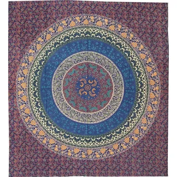 Přehoz na lůžko Přehoz na postel indický Flower Mandala modrý 220 x 210 cm