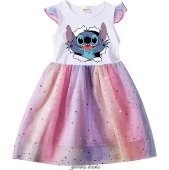 Dívčí šaty Lilo & Stitch Letní dívčí šaty s motivem "Lilo & Stitch" (potisk Stitch) - 4 barvy Barva: Bílá, Velikost: 100/2-3 roky