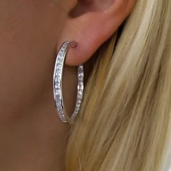 Náušnice Luxusní stříbrné náušnice masivní kruhy 34mm se zirkony a pojistkou Rhodium 7,40g Stříbro 925/1000