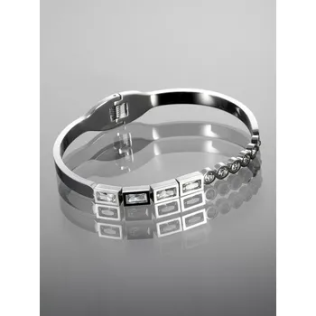 Náramek Prosperk Pevný náramek z chirurgické oceli s krystalky stříbrná S1971