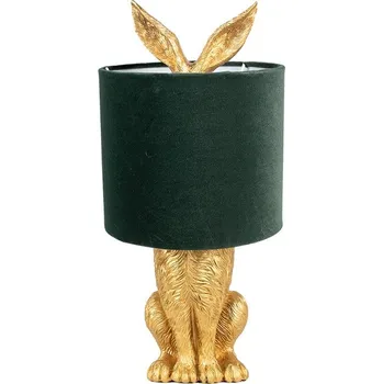 Lampička Zlatá stolní lampa králík s tmavě zeleným stínidlem Rabbi - Ø 20*43 cm