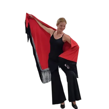 Happy Dance,Mantón hedvábný E4764, červená / černý volán UNI