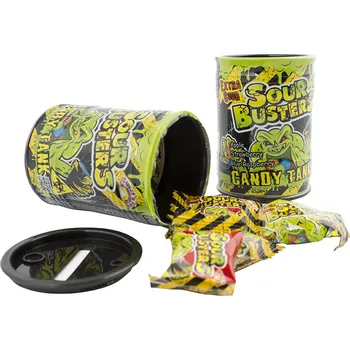 Bonbon Extra kyselé bonbónky SOUR BUSTERS 30 g CANDY TANK - mini kasička - VÝPRODEJ !!! DMT: 10/2024 (extra sour candy / sour busters candy tank / monster candy)