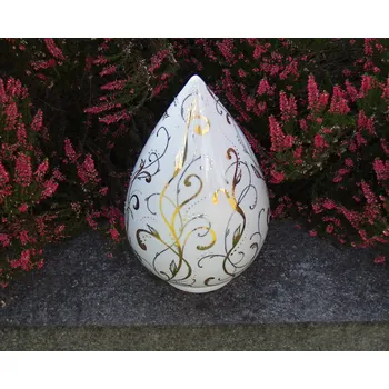 Smuteční dekorace PORCELÁNOVÁ MANUFAKTURA s.r.o. Urna Kapka se zlatou a stříbrnou ruční malbou s kameny Swarovski