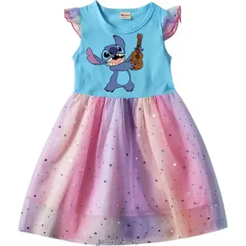 Dívčí šaty Lilo & Stitch Letní dívčí šaty s motivem "Lilo & Stitch" (potisk Stitch s kytarou) - 4 barvy Barva: modrá, Velikost: 110/3-4 roky