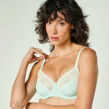 Podprsenka Blancheporte Zmenšující podprsenka z krajky a mikrovlákna, s kosticemi zelená 90D