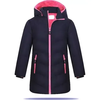 Dívčí bunda Dívčí zimní kabát Kugo KB2380 tmavě modrá / růžová