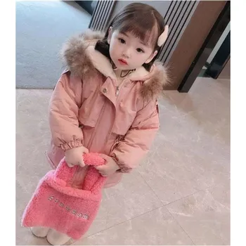 Hřejivý zimní dívčí kabát s mohutnou kožešinou (až do -20°C) Barva: Růžová, Velikost: 120