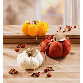 Set textilních dekorací dýně 3 ks bílá/oranžová/cihlová