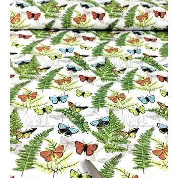 Bavlněná látka kapradí s motýlky plátno 140cm | RTex