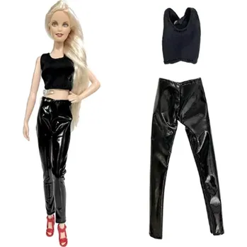 Doplněk pro panenku Oblečky pro panenku Barbie - sety kalhot s tričkem/topem Varianta: X lesklé kalhoty+top černý