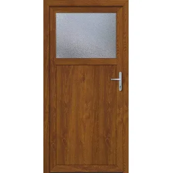 Vchodové dveře SOFT vchodové plastové dveře 1/3 sklo, zlatý dub/bílá, 98x198 (vedlejší vchodové plastové dveře 98x198)