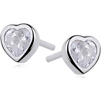 Náušnice Atreya Stříbrné puzetové náušnice Zirkonové srdce - čiré