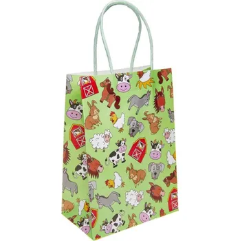 Deštník Taška dárková zelená domácí zvířata Farma 16x22x9cm papírová