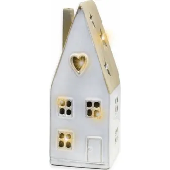 Svícen Porcelánový domeček s LED osvětlením 20,5 cm