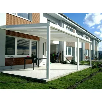Pergola Sestava pro montáž hliníkové pergoly bílá 9010 PC 16 BOX 3 WALL čirá 7×2,5 m