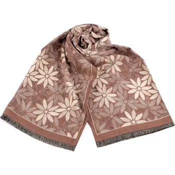 Šála Šátek / šála typu kašmír s třásněmi, květy 60x180 cm 1 béžová