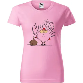 DOBRÝ TRIKO Dámské tričko s potiskem Santa s dárky Barva: Růžová, Velikost: S