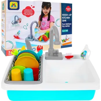 Dětská kuchyňka Puzzle Toys Dřez s tekoucí vodou a nádobím