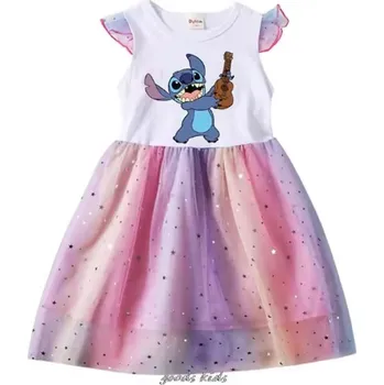 Dívčí šaty Lilo & Stitch Letní dívčí šaty s motivem "Lilo & Stitch" (potisk Stitch s kytarou) - 4 barvy Barva: Bílá, Velikost: 110/3-4 roky