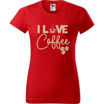Dámské tričko DOBRÝ TRIKO Dámské tričko s potiskem I love coffee Barva: Červená, Velikost: 3XL