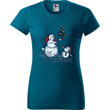 Dámské tričko DOBRÝ TRIKO Dámské tričko s potiskem Merry christmas! Barva: Petrolejová, Velikost: XL