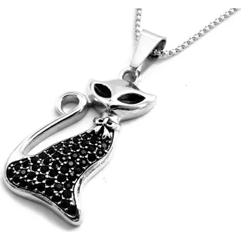 Náhrdelník Steel Jewelry Náhrdelník kočka černá z chirurgické oceli NH151235 dárkové balení zdarma