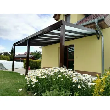 Pergola Sestava pro montáž hliníkové pergoly hnědá 8017 PC 16 BOX 3 WALL opál 6×3 m