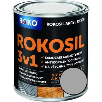 univerzální barva Barva samozákladující Rokosil akryl 3v1 RK 300 9110 stříbrná, 0,6 l