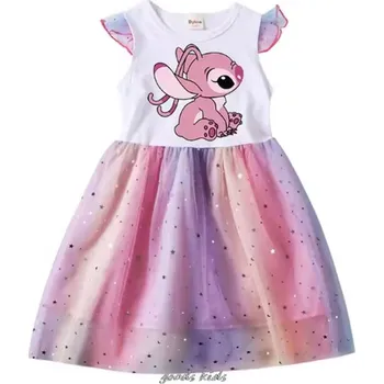 Dívčí šaty Lilo & Stitch Letní dívčí šaty s motivem "Lilo & Stitch" (potisk Angel) - 4 barvy Barva: Bílá, Velikost: 130/7-8 let