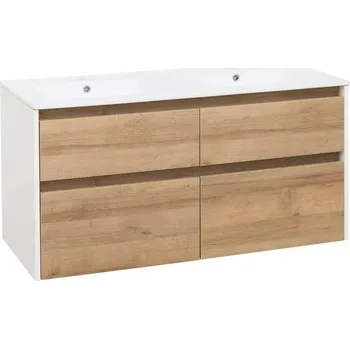 Koupelnový nábytek Skříňka s dvojumyvadlem EBS Duomo 1 210×630×458 mm bílá lesk/dub rivera DUOMOSL121K