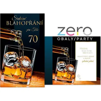 Přání s textem narozeninové 70 + obálka - whisky