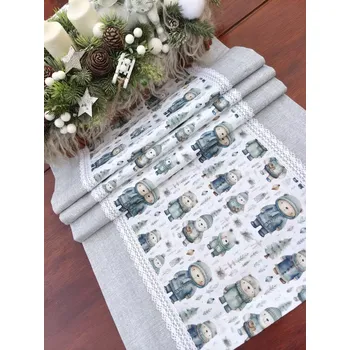 Vánoční dekorace Běhoun vánoční - medvídci v kombinace s šedou