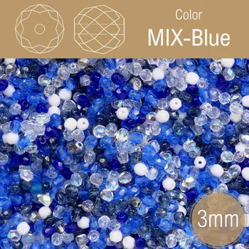 Korálek Korálky BROUŠENÉ 3mm. Barva MIX Blue. Balení 150Ks.