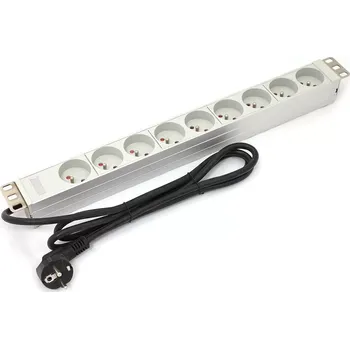 Prodlužovací kabel PDU lišta do 19" racku, 9× typ E, 1,8 m, Schuko, hliníková, 16 A