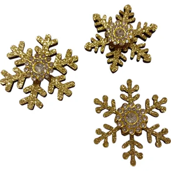 Vánoční dekorace Vločka s kamínky dřevěná 4 cm - zlatá - 1 ks