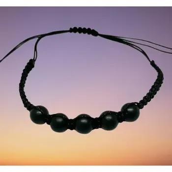 Náramek Šungitový náramek Shamballa – 5 kuliček šungitu pro ochranu a harmonii (ruční výroba)
