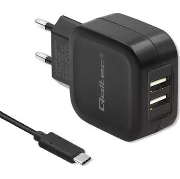 Qoltec duální USB nabíječka 17W s USB-C kabelem